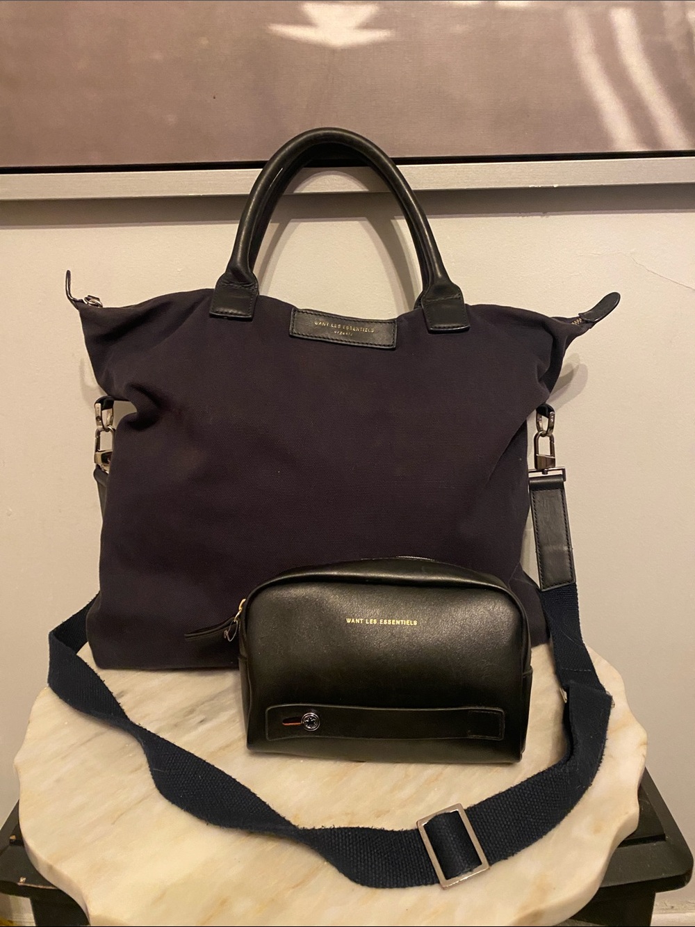 Want Les Essentiels large canvas & leather travel crossbody bag & accessory case